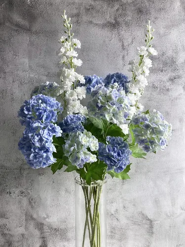 Miniatura 7 de YalzoneMet Bola de nieve artificial Viburnum 4 piezas de 26.8 pulgadas de color azul graduado, hortensias pequeñas, 2 cabezales, de látex natural