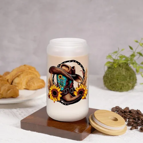 Miniatura 7 de LEADO Vasos de cristal para sombrero de vaquera occidental, 16 onzas con tapa y pajita, regalos para niñas de campo, cosas de campo, cumpleaños