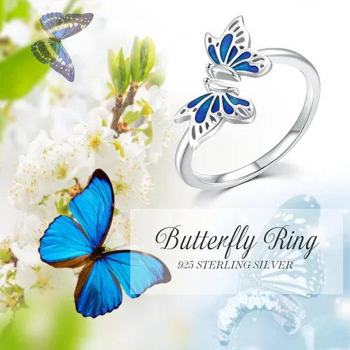 Miniatura 4 de Cuoka Anillos de mariposa de plata de ley 925, hipoalergénicos, aceite de goteo, joyería de mariposa azul, regalo para el día de la madre