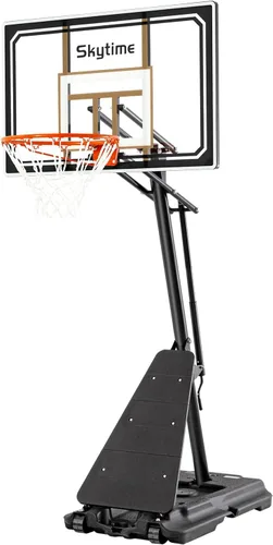 Skytime Canasta de baloncesto portátil con tablero de 44 y 48 pulgadas, metas de baloncesto para exteriores, 5.3-10 pies, sistema de regulación sin