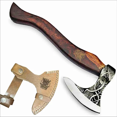Miniatura 10 de Hacha de camping Tomahawk Hacha barbuda vikinga hecha a mano con mango de madera de fresno, regalos vikingos para hombres con funda de cuero