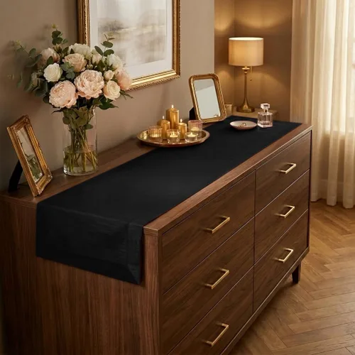 Miniatura 29 de Luxe Shine™ by D'Moksha - Camino de mesa negro de 36 pulgadas, elegante camino de mesa de seda, lavable a máquina, 14 x 36 pulgadas para tocador