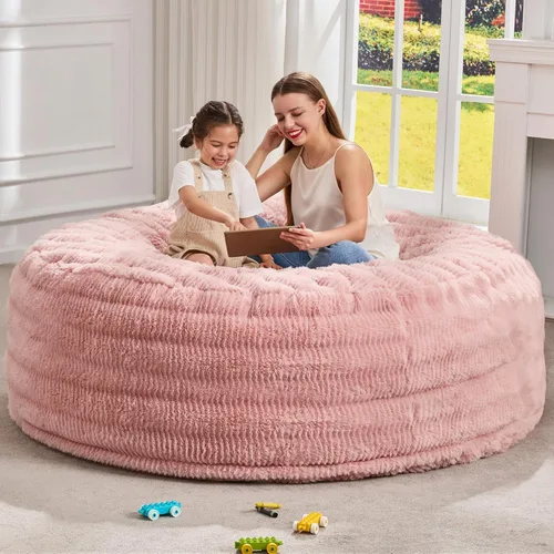 Miniatura 11 de Hobestluk Sillas de Puf para Adultos, Silla de Puf con Relleno, Bolsas Grandes con Funda de Felpa en Relieve, Sillas de Puf Gigantes para Adultos