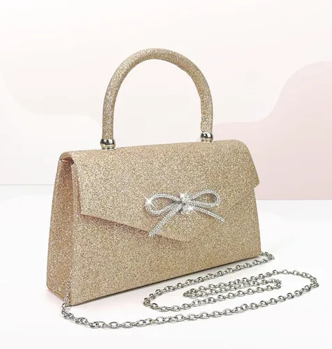 Miniatura 6 de Bolso de noche para mujer, con lazo brillante, bolso de mano para boda, fiesta, monederos con diamantes de imitación con purpurina para cóctel