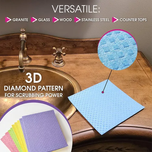 Miniatura 8 de Paños de cocina suecos – Toallas de cocina reutilizables ecológicas – Paquete de 10 paños de limpieza para platos, encimeras y superficies – Surtido