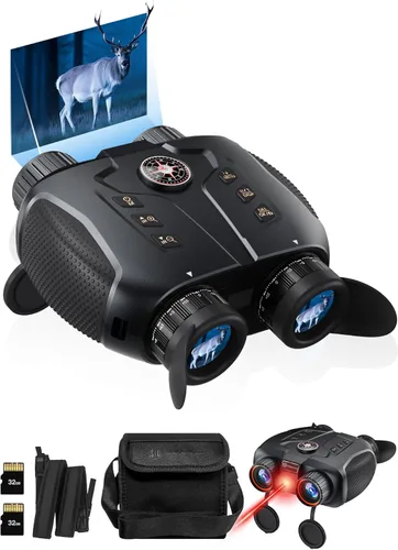 Gafas de visión nocturna 3D VR, prismáticos de visión nocturna infrarroja para adultos y niños con rango de visión de 2297 pies, brújula, batería de