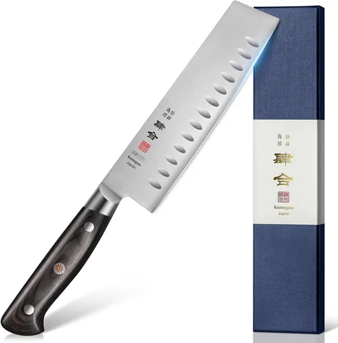 Miniatura 10 de kanngou - Cuchillo de chef japonés de 8.27 pulgadas, cuchillo de cocina Gyuto de acero de aleación AUS-8 de Japón con mango de Pakkawood de espiga