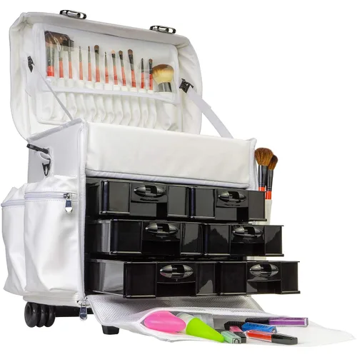 Miniatura 6 de Estuche de maquillaje blando con carrito SHANY Cosmetics, 2 compartimientos, color negro con 3 bolsas organizadoras de malla de regalo