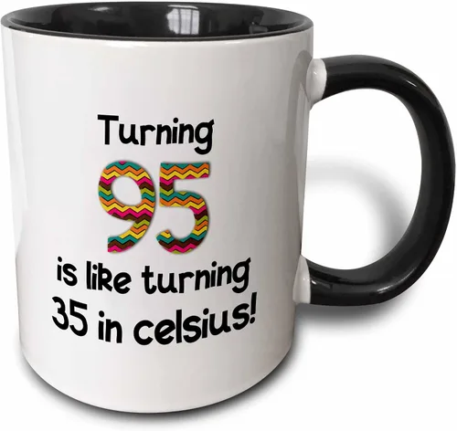 3dRose 95 Is Like Turning 35 In Celsius-Humorous - Taza de dos tonos, 11 onzas, color negro
