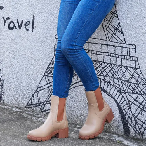 Miniatura 2 de Hawkwell Botas Chelsea de plataforma para mujer, botines gruesos con tacón de bloque elástico, suela de lengüeta