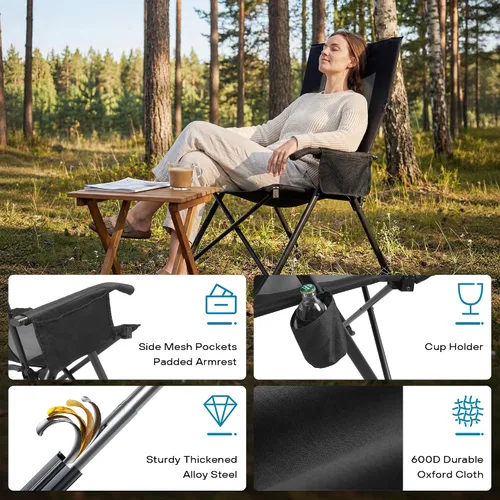 Miniatura 4 de Silla de camping reclinable para adultos, resistente, sillas reclinables plegables con respaldo alto ajustable de 6 posiciones, sillas de patio