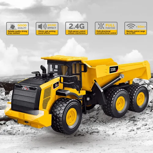 Miniatura 2 de RC Camión Volquete, Camión Volquete a Control Remoto de 11 Canales con Luces/Sonidos/2 Baterías para Adultos, Juguetes de Vehículos de Construcción