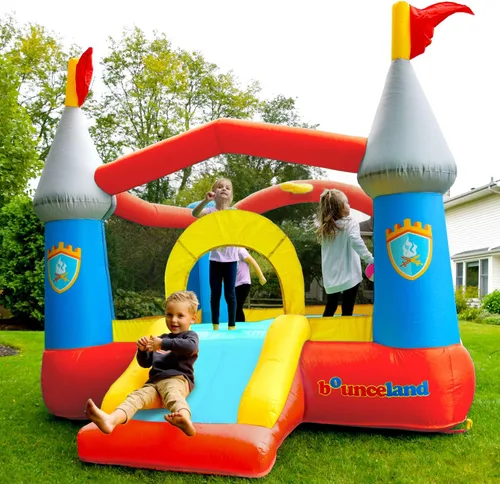 Miniatura 3 de Castillo de casa saltarina inflable Bounceland con aro de baloncesto, brincador inflable, tobogán divertido, entrada segura, soplador fuerte