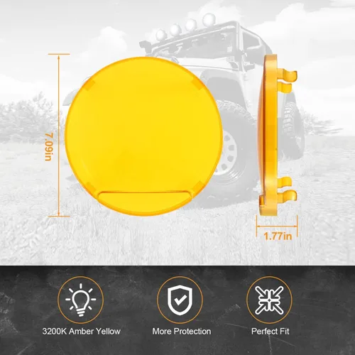 Miniatura 4 de Auxbeam Cubierta de luz todoterreno de 7 pulgadas, cubiertas protectoras redondas ámbar, lente de policarbonato de plástico amarillo para conducción