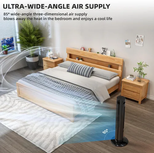 Miniatura 2 de Electactic Ventilador de torre portátil eléctrico oscilante, silencioso con control remoto, ventilador de piso sin aspas, 3 modos de velocidad