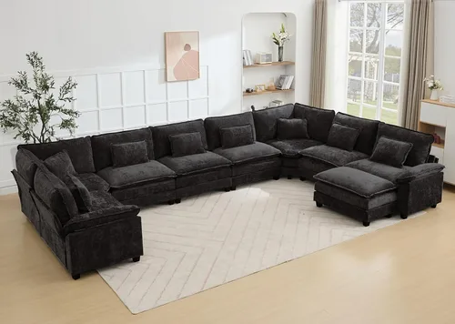 Miniatura 52 de Juego de sofá seccional modular de gran tamaño, sofá de nube convertible de asiento profundo, sofá esquinero grande en forma de L con cojines Beige
