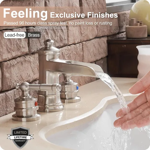 Miniatura 4 de Grifo de baño generalizado de 4 a 16 pulgadas de níquel cepillado, grifo de cascada de latón para fregadero de baño, 2 asas con mangueras de agua