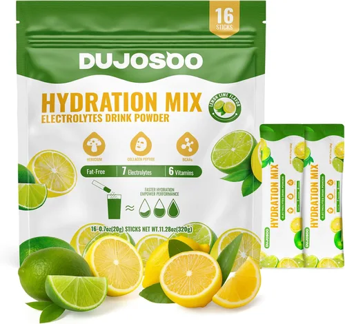 Mezcla de bebida en polvo de electrolitos de hidratación diaria, sin grasa, sabor a limón (¡agita bien!) | 7 electrolitos y 6 vitaminas | Péptido de