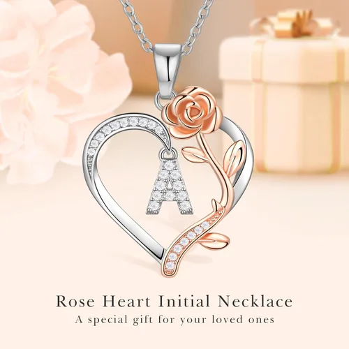 Miniatura 4 de DFUNH Collar con inicial de corazón rosa para mujer, collar de plata de ley S925 con letra inicial para esposa, collar con dije de letra de corazón
