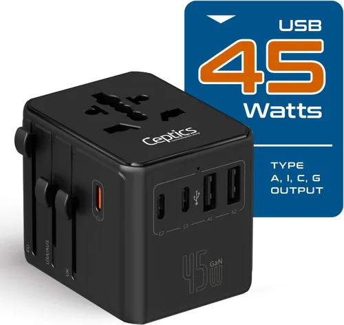 Miniatura 5 de Ceptics Adaptador de viaje universal 8 en 1 para la UE, Reino Unido, EE. UU., AU y más, adaptador de viaje mundial, 2X enchufe de EE. UU., enchufe