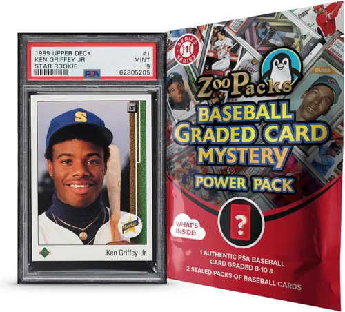 Ken Griffey Jr. Tarjeta de grado PSA Mystery Power Pack – 1 tarjeta PSA Ken Griffey Jr. y 2 paquetes de tarjetas por paquete, exclusivo de Amazon