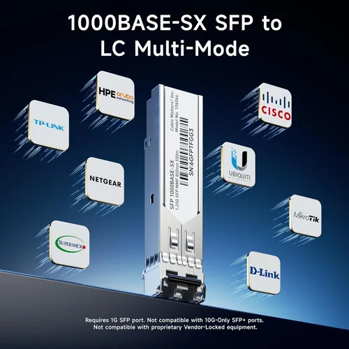 Miniatura 4 de Cable Matters Paquete de 2 módulos transceptores de fibra multimodo 1G 1000BASE-SX SFP a LC, 1.25G, 800 nm, fibra MMP hasta 1,640.4 ft para Cisco