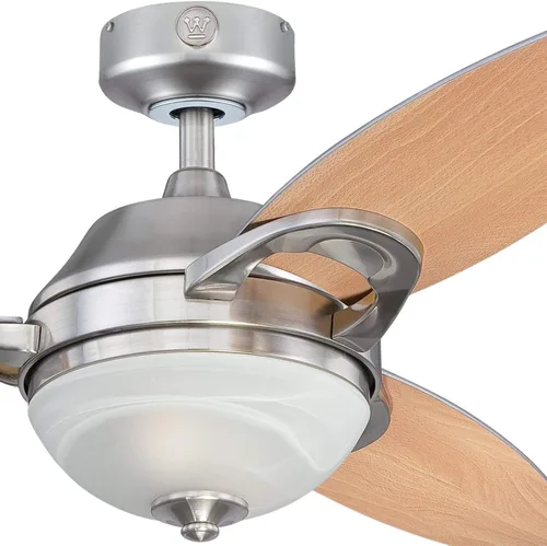 Miniatura 2 de Westinghouse Lighting 7224400 Arcadia - Ventilador de techo interior de níquel cepillado de 46 pulgadas, kit de luz LED regulable, vidrio