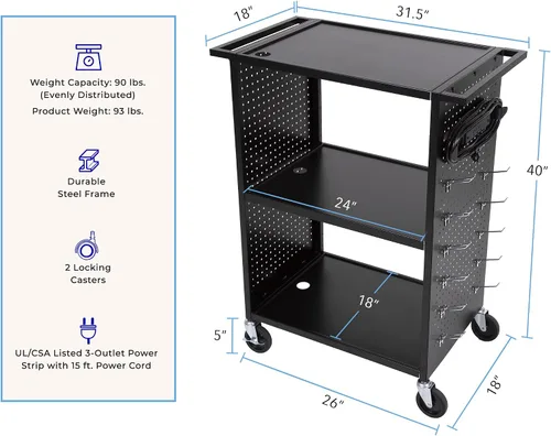 Miniatura 6 de Line Leader Stellar - Carrito AV Reimagina tu carrito de profesores con revolucionario revestimiento de tablero de clavijas y 12 ganchos móviles