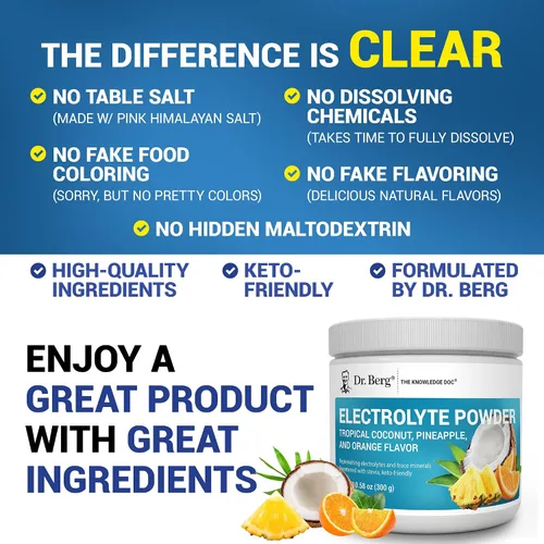 Miniatura 5 de Dr. Berg Polvo de Electrolitos Keto de Hidratación Sin Azúcar - Mejorado con 1000 mg de Potasio y Sal Rosa del Himalaya (NO Sal de Mesa)