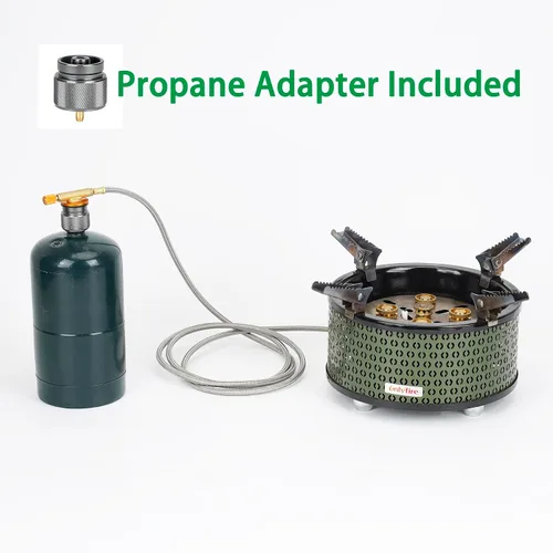 Miniatura 8 de Estufa de gas portátil para acampar con bolsa de almacenamiento y adaptadores de gas, estufa de propano de 5 quemadores para patio al aire libre