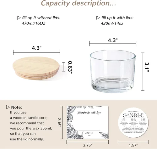 Miniatura 2 de Paquete de 6 tarros de vela de vidrio con tapas (16 onzas, transparentes) – Tarros de vela grandes para hacer velas de 3 mechas – Contenedores