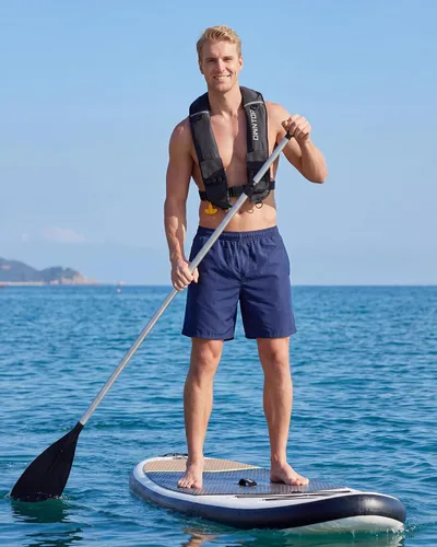 Miniatura 7 de Owntop Chaqueta de natación inflable para adultos, convertible automática/manual, cuello de neopreno, bolsillos grandes con solapa y trabillas