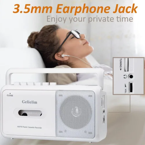 Miniatura 9 de AM FM Radio retro de onda corta Altavoz Bluetooth con sonido cristalino + reproductor de cassette portátil grabadora de cinta con radio AM FM