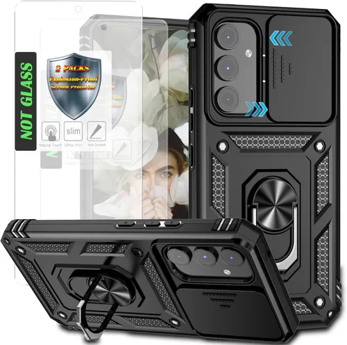 Miniatura 11 de Funda para Galaxy A26 con cubierta para lente de cámara, protector de pantalla HD, protección contra caídas de grado militar, soporte de anillo