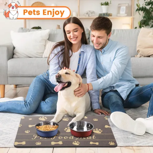 Miniatura 8 de Tapete de Alimentación para Mascotas - Mantel Individual Absorbente para Tazón de Comida y Agua, con Respaldo de Goma Impermeable, Tapete Marrón