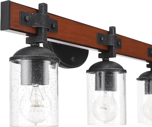 Miniatura 3 de Globe Electric 51854 Kingston - Lámpara de tocador de 3 luces, madera sintética oscura, detalles de metal galvanizado, pantalla de vidrio sembrado