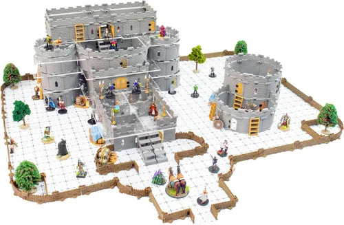 Miniatura 10 de Dirt Cheap Dungeons Baron Castle Set – Kit modular de 451 piezas de mega-fortaleza – 53 pies de paredes lineales para cuadrícula de 1 pulgada TTRPG