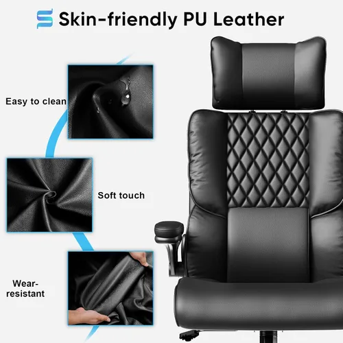Miniatura 6 de Sytas Silla de oficina ergonómica con reposacabezas ajustable, silla de escritorio ejecutiva de cuero con soporte lumbar mejorado para aliviar
