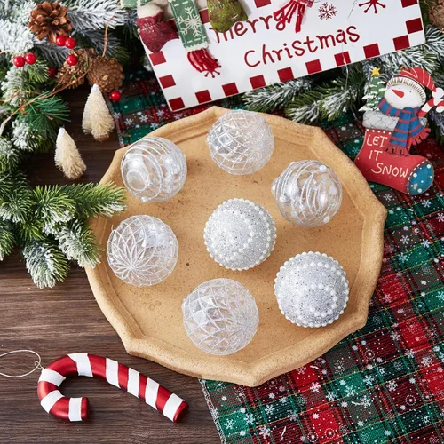 Miniatura 3 de 12 unidades de esferas de Navidad de adorno plateadas, irrompibles, de plástico transparente, grandes, decoración para árbol de Navidad, delicados
