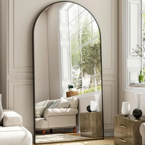 Miniatura 10 de Easly Espejo de Cuerpo Completo de Gran Tamaño, 76" x 34" Espejo Arqueado de Cuerpo Completo, Marco de Metal Negro, Espejo de Piso para Dormitorio