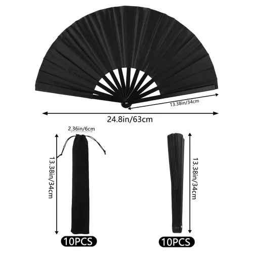 Miniatura 2 de 10 abanicos grandes de Kung Fu chino, ventiladores plegables para fiesta de Halloween, ventilador de mano chino japonés de bambú para festivales