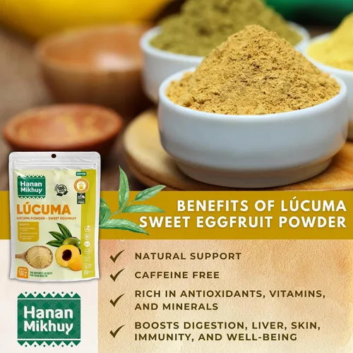 Miniatura 4 de HANAN MIKHUY Lúcuma en Polvo 3.53 oz – Polvo de lúcuma 100% natural para energía, digestión y edulcorante de bajo índice glucémico, vegano, sin OMG