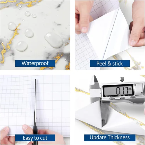 Miniatura 4 de FunStick Papel de Contacto Grueso de Mármol Blanco para Encimeras y Gabinetes Impermeable Papel Tapiz de Mármol Blanco Dorado Despegar y Pegar