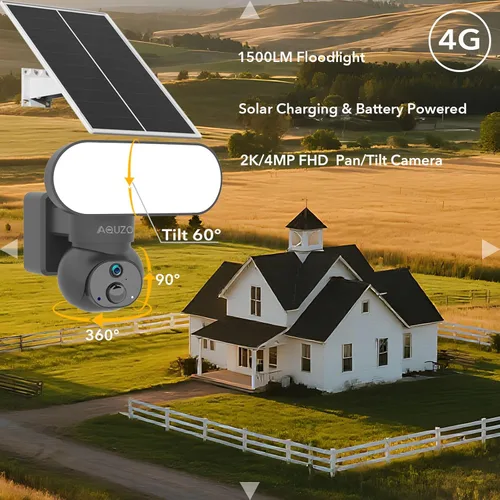 Miniatura 5 de Cámara de seguridad inalámbrica con reflector celular LTE 4G con energía solar, no necesita WiFi para exteriores, perfecta para granja, rancho