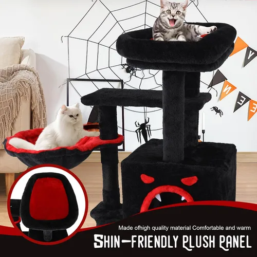 Miniatura 7 de Árbol gótico para gatos de interior para gatos grandes y adultos, torre gótica de 40.5 pulgadas con cama de ataúd, poste rascador, condominio