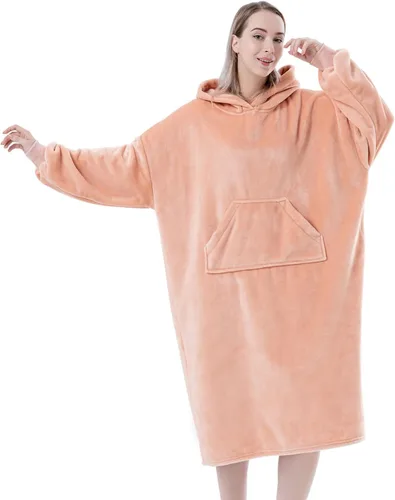 Sioloc - Manta con capucha ponible para mujeres/niños/hombres, sudadera con capucha extragrande y acogedora forrada en sherpa (rosa, larga)