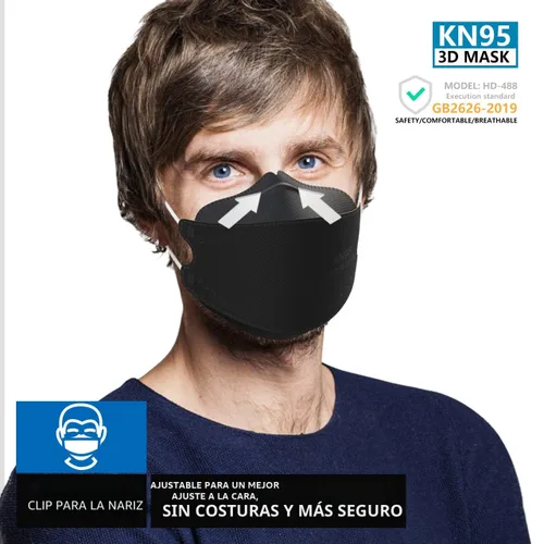 Miniatura 2 de Mascarillas KN95, paquete de 50, transpirables, cómodas y desechables, mascarillas KN95, color negro
