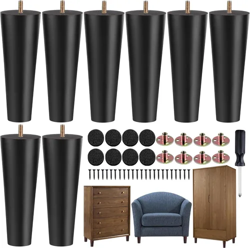 Miniatura 10 de TURSTIN 8 patas redondas para muebles de 3 pulgadas, patas redondas de madera maciza con tuercas en T M8, patas de sofá, patas de repuesto