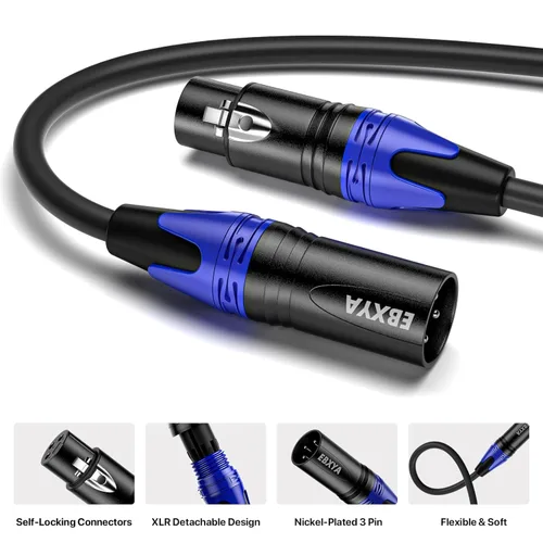Miniatura 3 de EBXYA Cables XLR, paquete de 6 cables de micrófono XLR macho a hembra, cable de altavoz XLR equilibrado de 3 pines, cable de micrófono multicolor