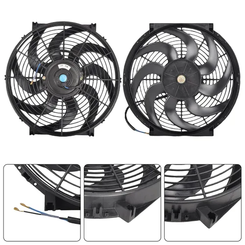 Miniatura 3 de Ventilador de radiador de refrigeración eléctrica delgado de 14 pulgadas, de empuje/tracción, universal de alto rendimiento, 12 V, 90 W, con kit